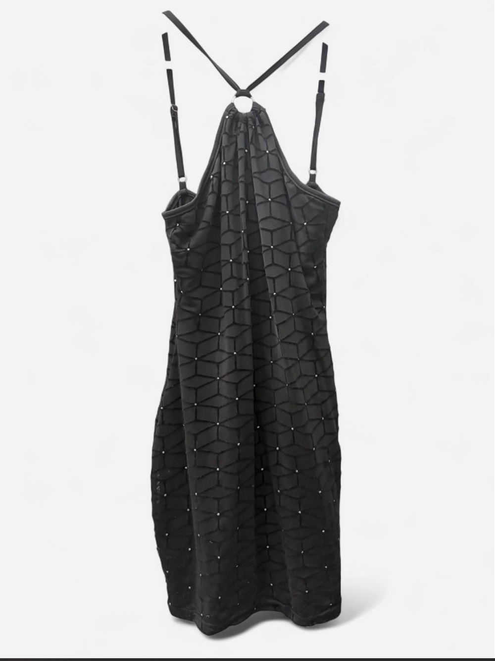 SHEIN Black Geometric Halter Ring-Back Mini Dress